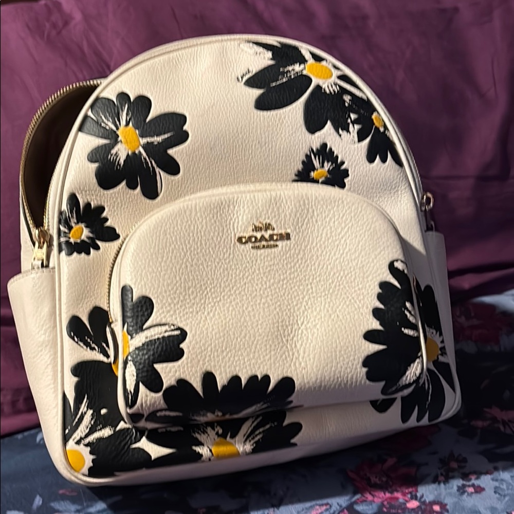 Coach Cream and Black FloraUsed Coach Floral Backpack